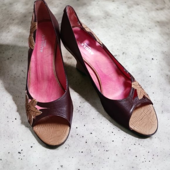 Audley  Leather Floral  Espadrille Open Toe Wedge Sandals  Size 8.5 - Picture 3 of 14